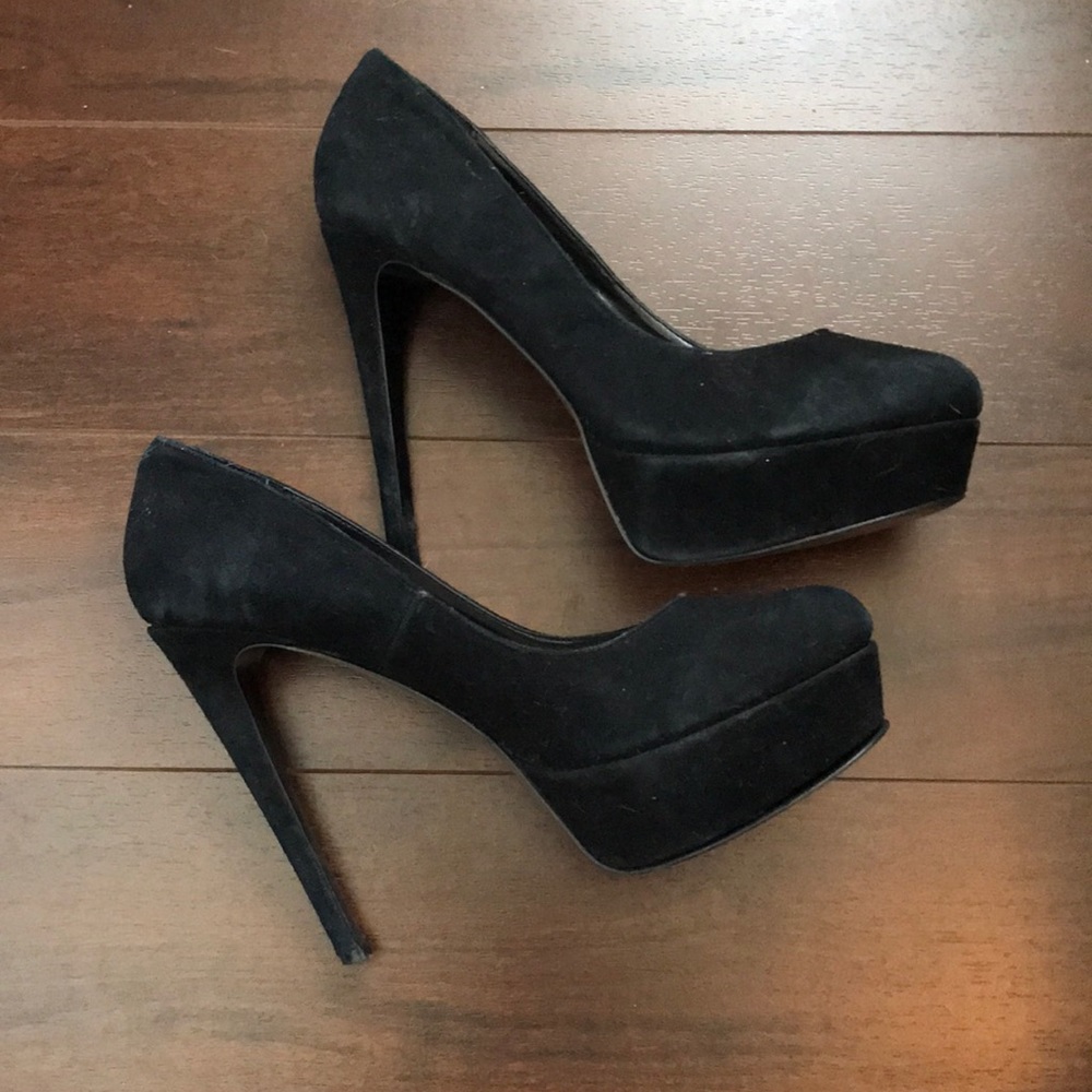 Black suede pumps